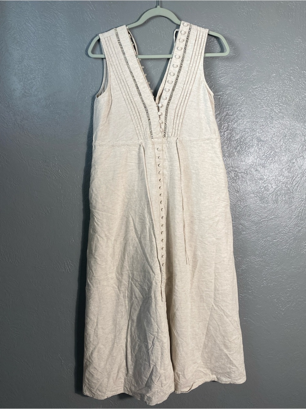 Chicwish Women's Linen Blend Midi Dress S Beige Cottagecore Embroidered - Picture 2 of 7